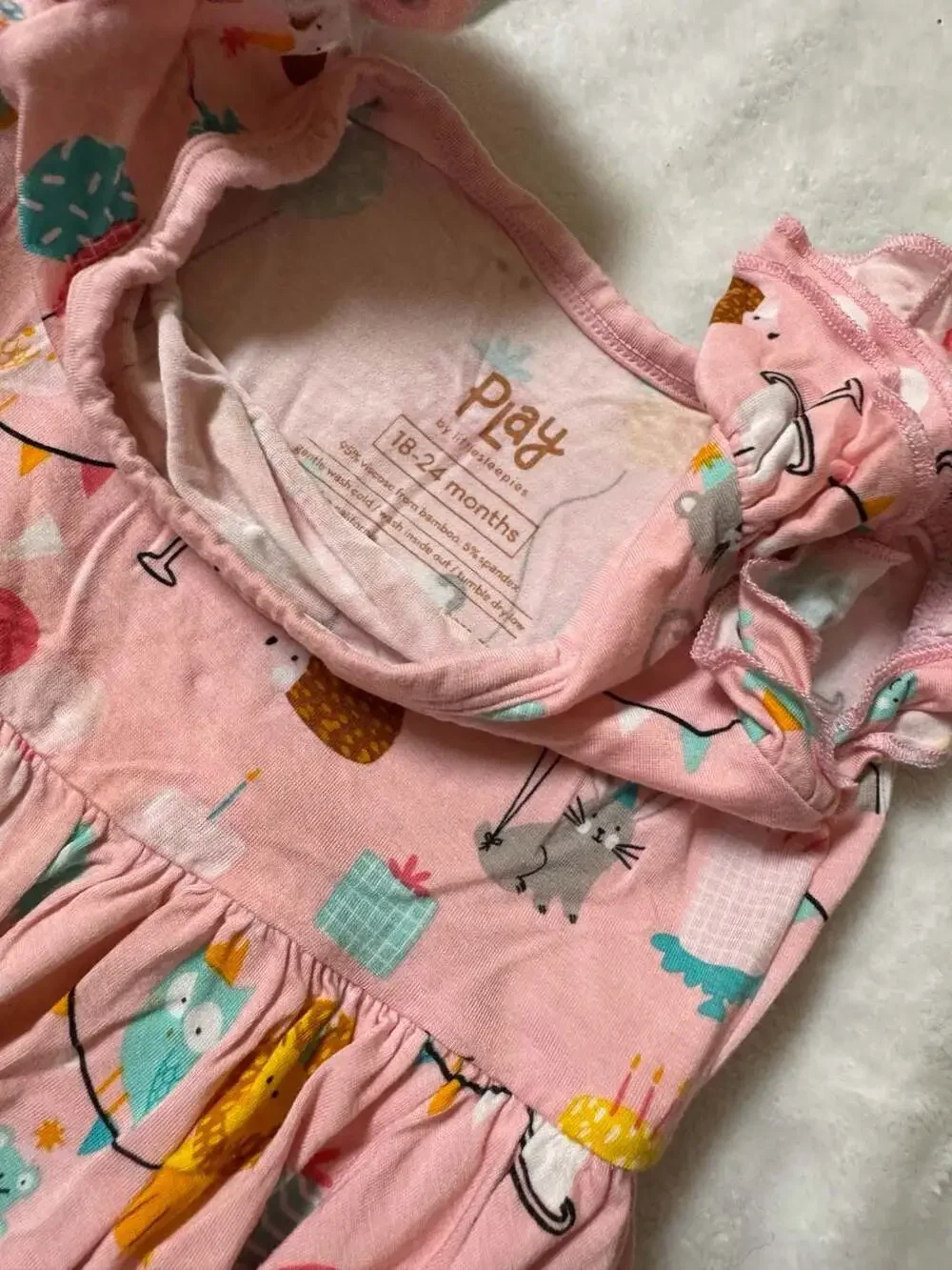 Play by Little Sleepies Happy Birthday Pink Bamboo Viscose Twirl Bodysuit Dress - Picture 3 of 3